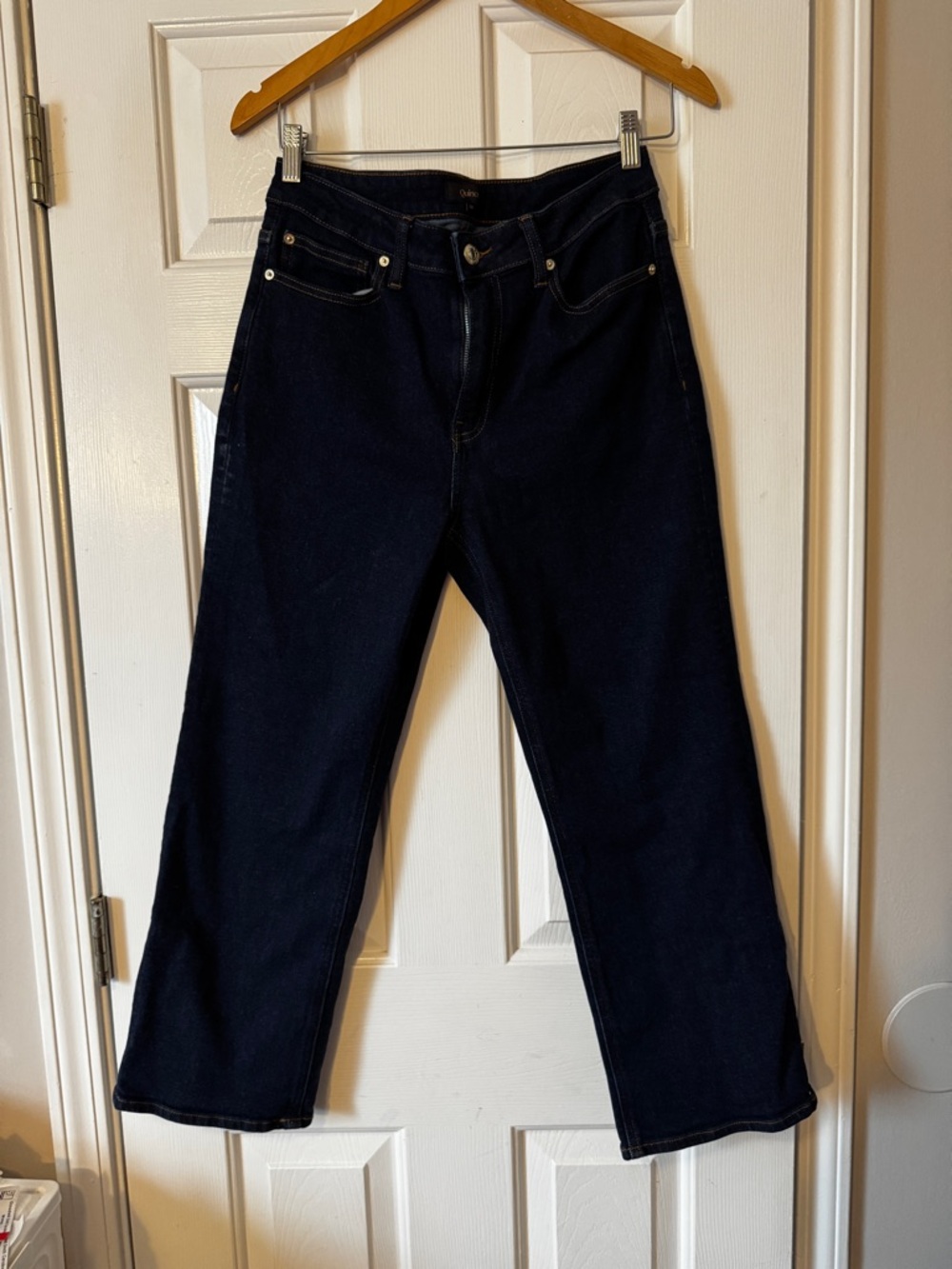 Quince Women's Bella Stretch Straight Jeans Size 30 Dark Rinse High Rise Denim